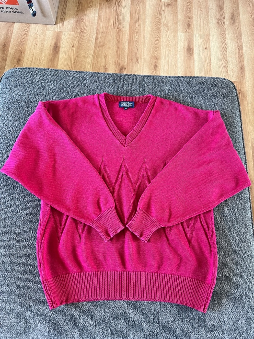 Lands' End Men's Cotton V-Neck Diamond Knit Design Sweater in Vibrant Pink